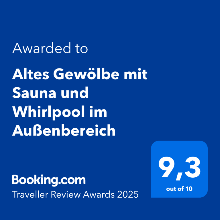 Booking.com Award für das Ferienhaus „Altes Gewölbe“ in Geierswalde – ausgezeichnet mit 9,3 Punkten für Ausstattung, Sauberkeit und Lage mit